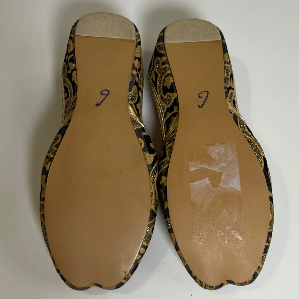 Kids Indian Ethnic Mojari Jutti Flats Black Gold Glitter Embroidery Size 6